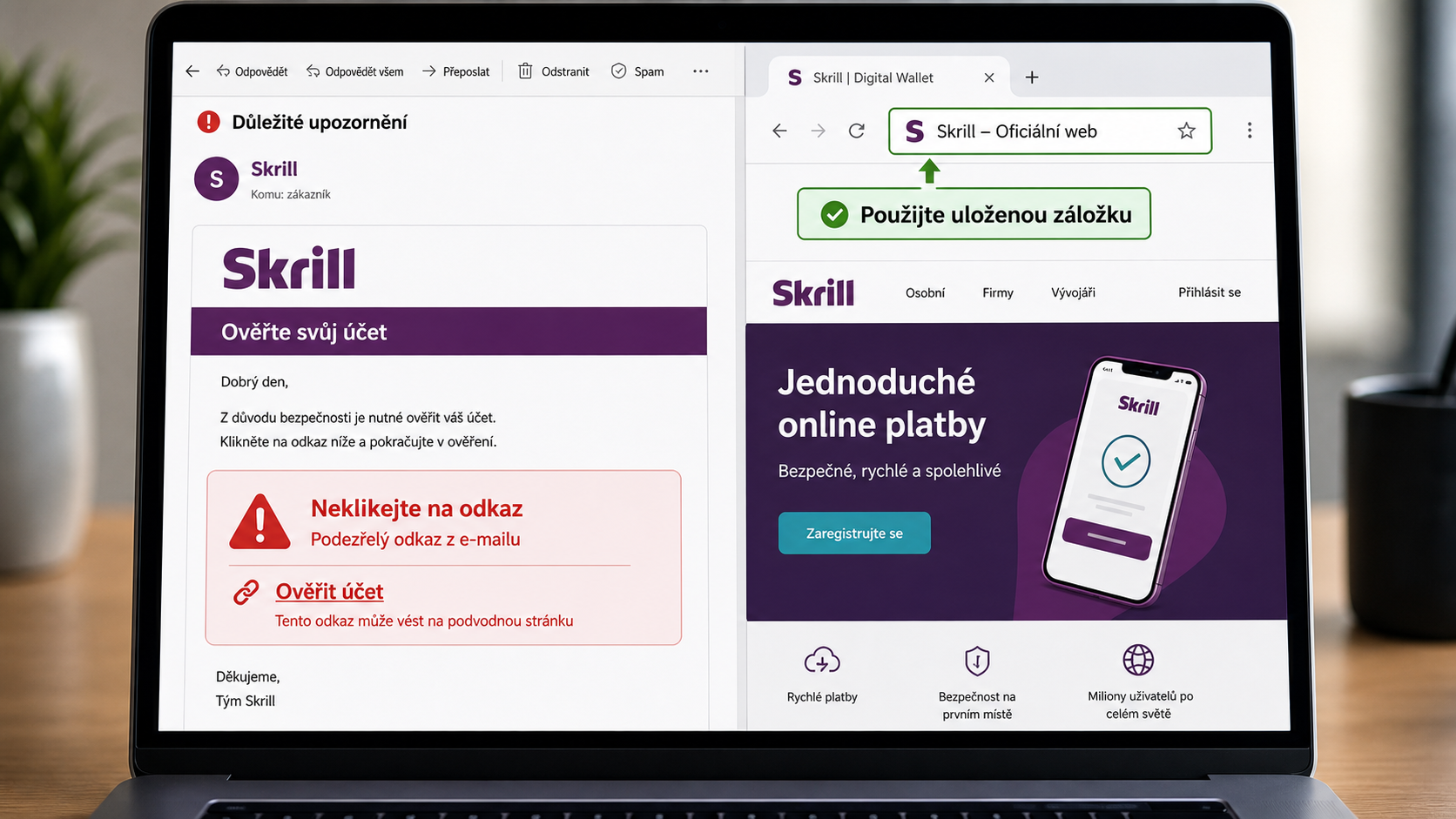 Podvodné a phishingové stránky Skrillu